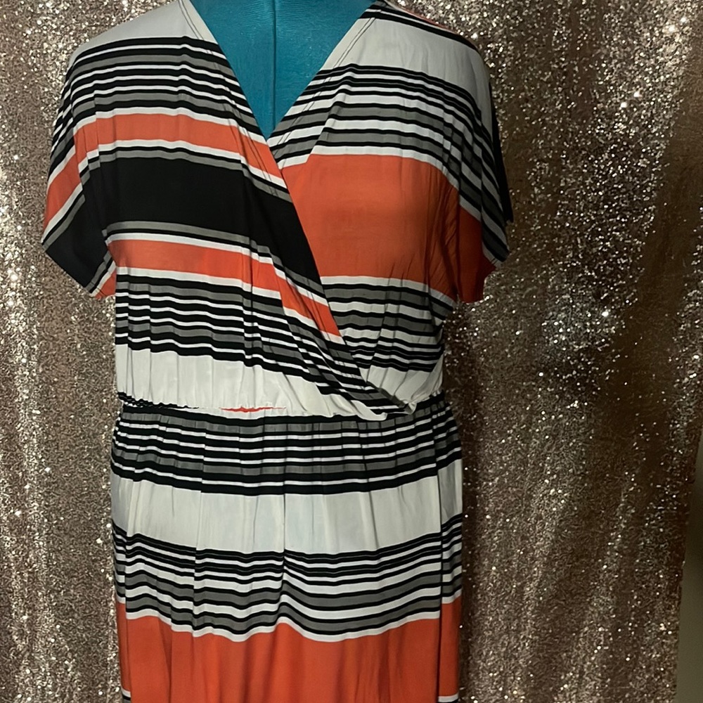 Orange black and white maxi dress